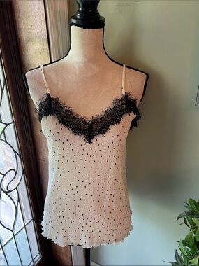 Blu Pepper White Polka Dot Cami with Black Lace Trim